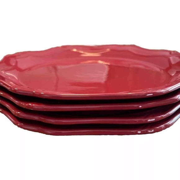 Princess House Set of 4 Pavillion Berry Red 11” Dinner Plates #2229 - Picture 2 of 6